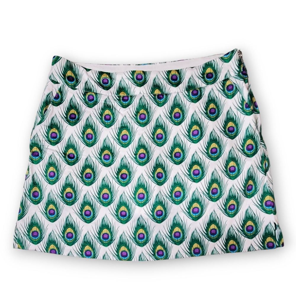 Haute Shot Golf Women's Skort Size 4  Zip Stunning Peacock Feather Print